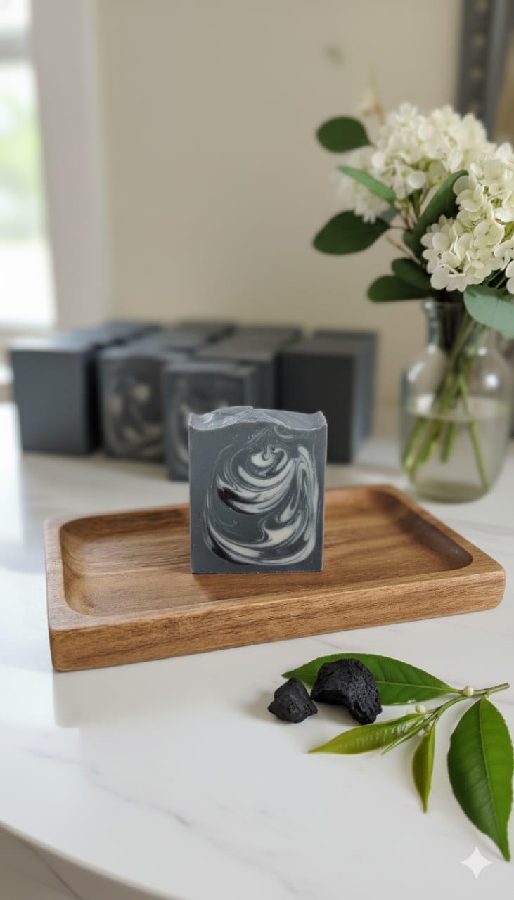 Bathslice ACTIVATED CHARCOAL SOAP | Cold Processed Activated Charcoal Soap | Enriched with Tea Tree Oil | Deep Cleanser | For Oily to Normal Skin