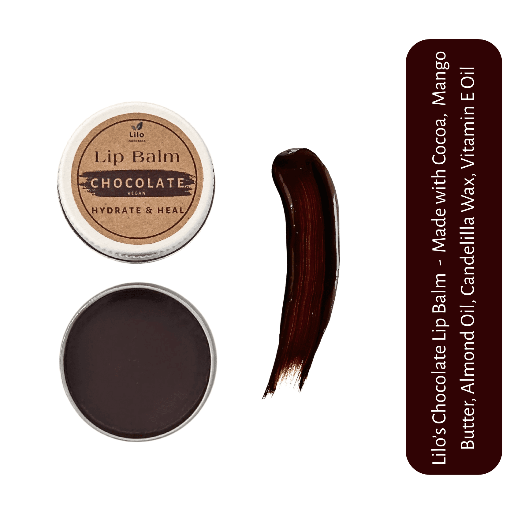 Lilo Naturals Choco Lip Balm | Intense Moisture Boost | Cocoa Butter | Candelilla Wax & Castor Oil | Healing & Repair 