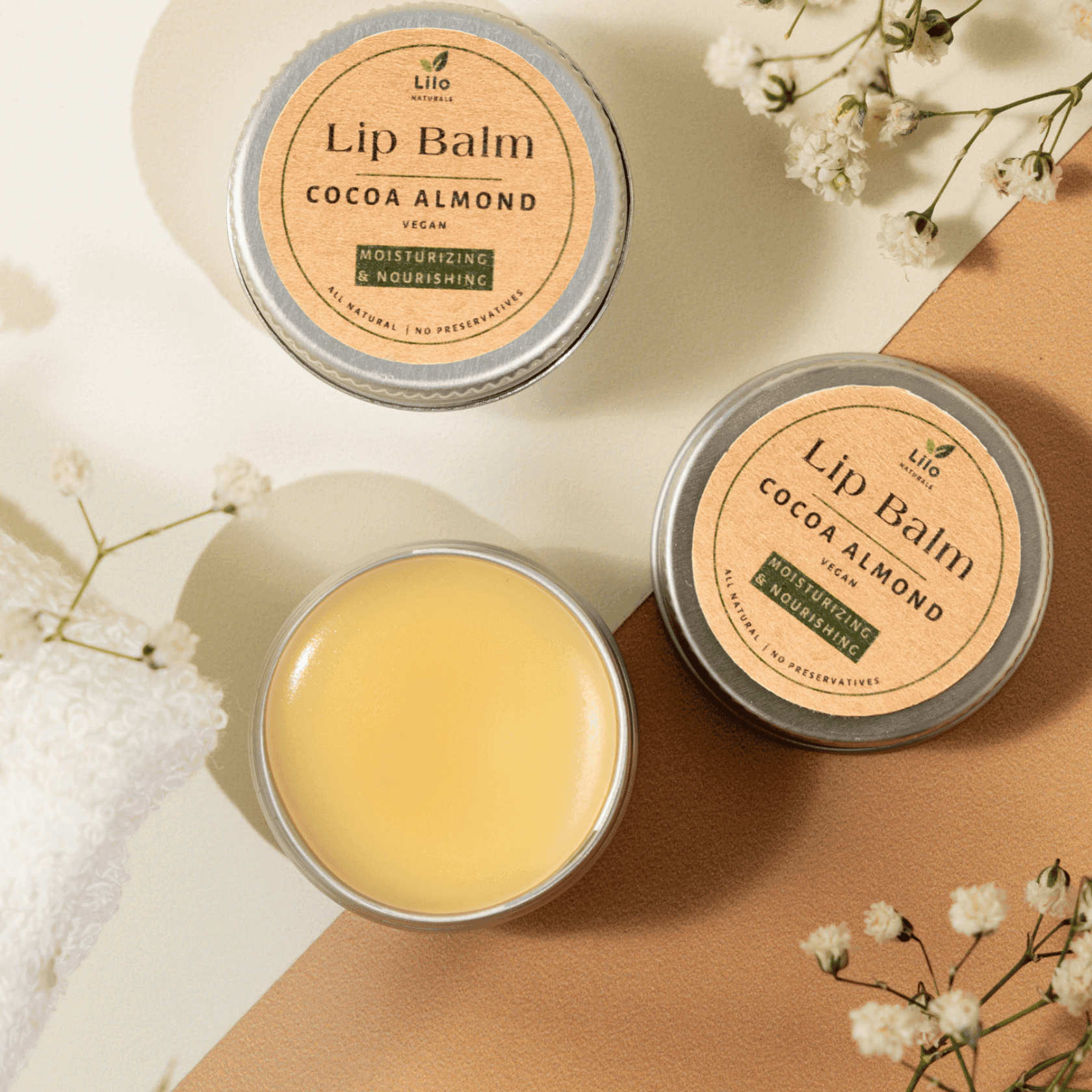 Lilo Naturals Cocoa Almond Lip Balm | Long-Lasting Hydration | Cocoa Butter & Almond Oil