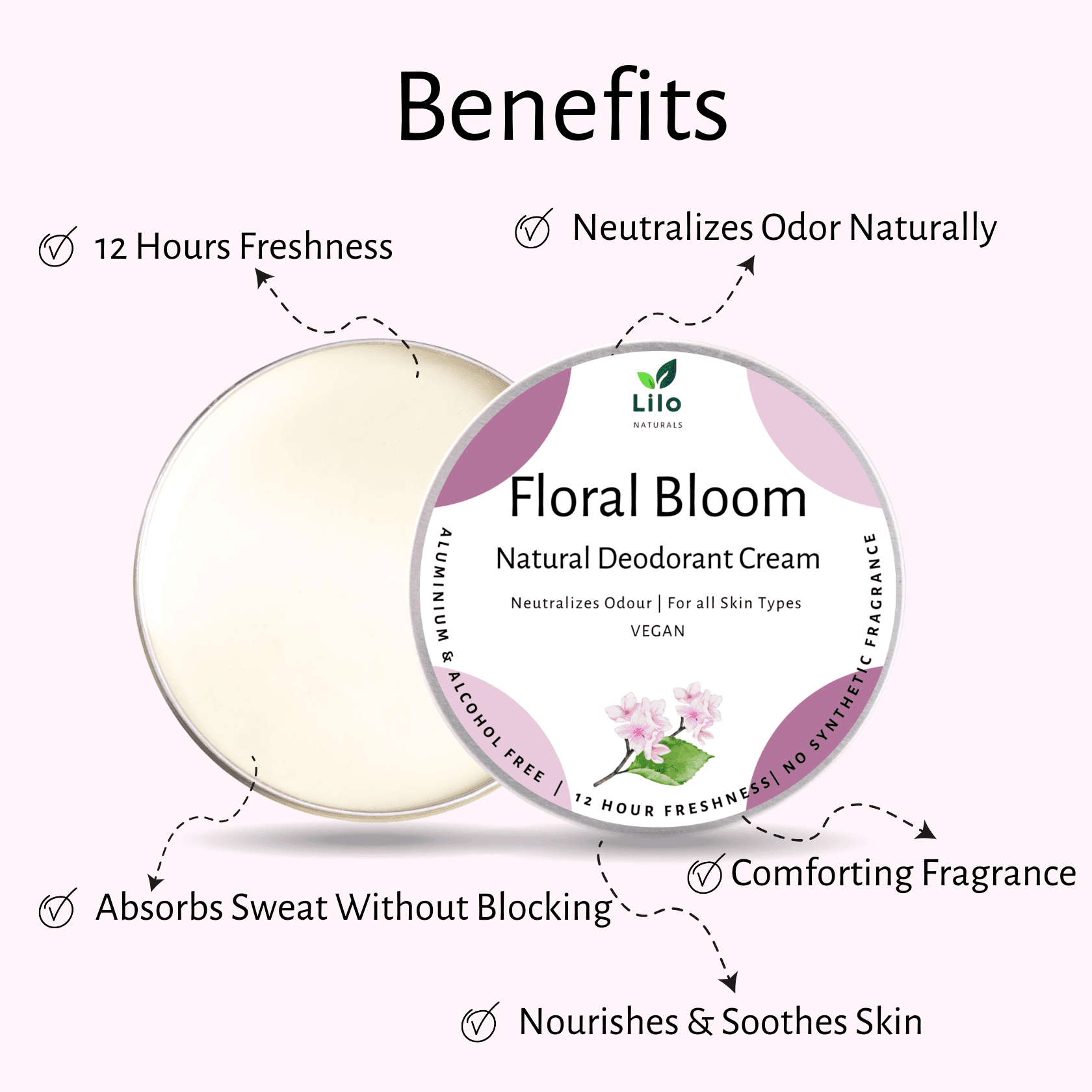 Lilo Naturals Floral Bloom Solid Deodrant | Natural deodrant Cream | Magnesium Hydroxide & Kaolin Clay Neutralize Body Odor | Non-Toxic | No Aluminium | No Parabens | No Synthetic Fragrance