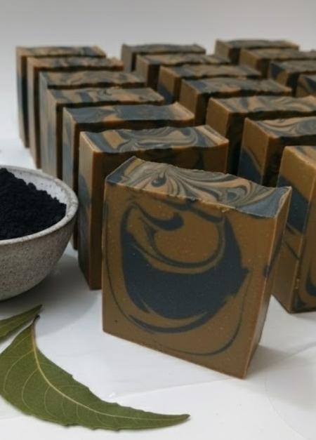 Bathslice Neem & Charcoal Soap | Cold Process Soap | Neem Infused Crafted with Activated Charcoal | Tea Tree & Basil Essential Oil | For Acne-Prone, Oily or Troubled Skin 