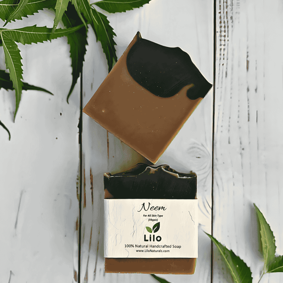 Lilo Naturals Neem Soap | Cold-Process Soap | Natural Glycerin | Organic Neem Leaf Powder, Kokum Butter, Peppermint and Cedarwood Essential Oils  | For All Skin Types | For All Seasons
